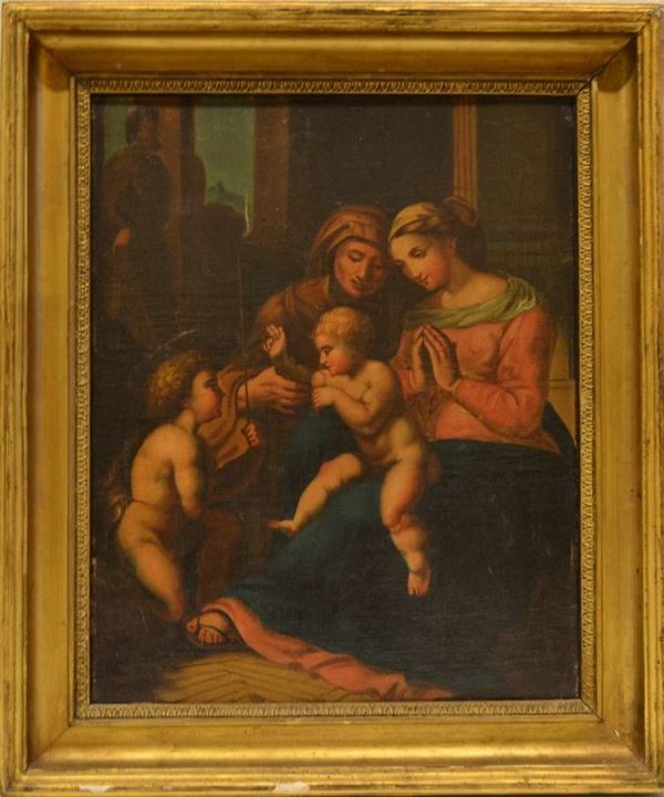 Da Raffaello    MADONNA CON BAMBINO SANT'ANNA E GIOVANNINO                          olio su tela, cm 46x36