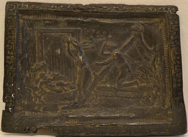 Rilievo sec. XVII, in bronzo sbalzato a raffigurare scena mitologica, cm    25x34,5