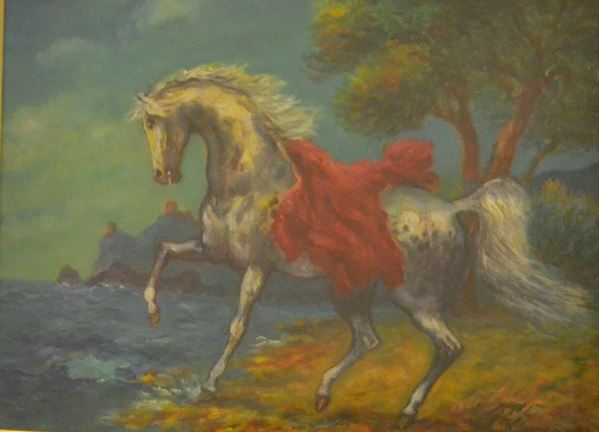 Giovan Francesco Gonzaga ( Milano 1921-2007 )  IL CORSARO BIANCO olio su tela, cm 30x40