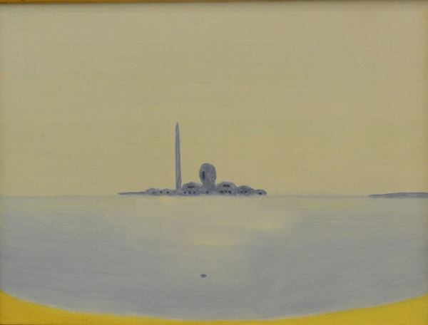 Virgilio Guidi ( Roma 1891-Venezia 1984 )  SAN GIORGIO A VENEZIA  olio su tela, cm 30x40   datato 1973