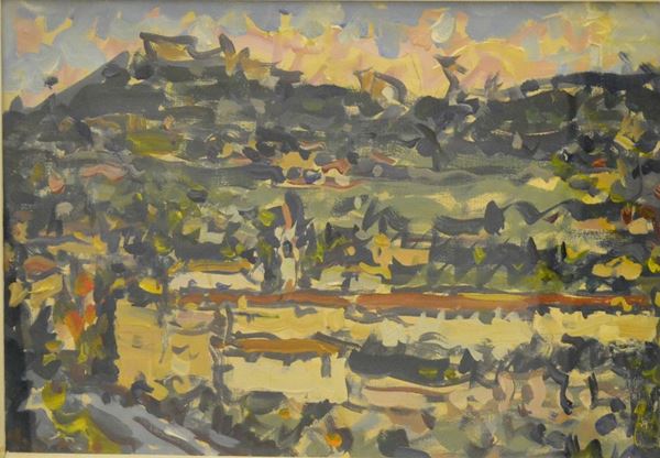 Enzo Pregno ( Il Cairo 1888-Firenze 1972 )  PAESAGGIO  olio su tela, cm 35x50