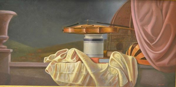 Walter Falconi ( Bengasi 1935 )  NOTTURNO MUSICALE olio su tela, cm 40x80