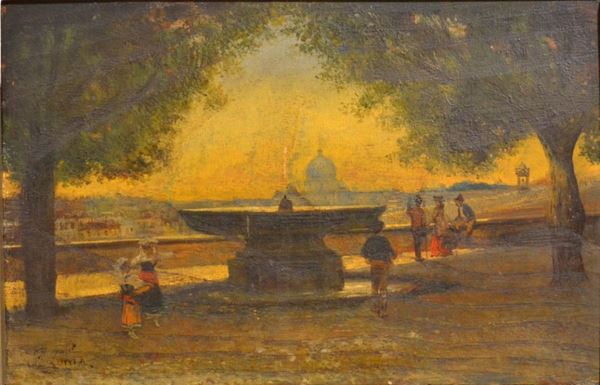Anonimo, sec.XIX VEDUTA DEL PINCIO olio su tavoletta, cm 18x27.5