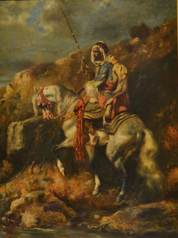 Scuola del sec. XIX              BERBERO A CAVALLO                       olio su tela, cm 80x60                                                       firmato Maller