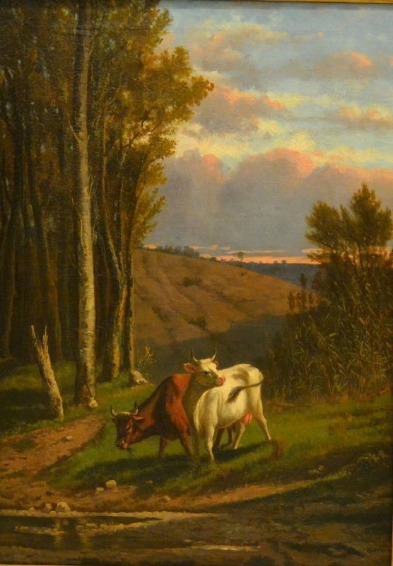 Serafino da Tivoli ( Livorno 1826-Firenze 1892 )  BOVI AL PASCOLO olio su tela, cm 105x75