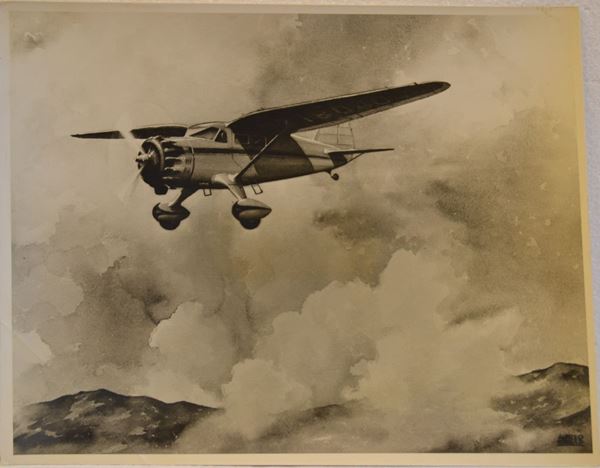 AEROPLANO                                                                   riproduzione fotografica ai sali d'argento di un'acquarello raffigurante    aeroplano, cm26,5x34