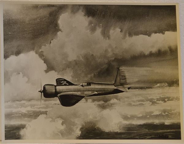 AEROPLANO                                                                   riproduzione fotografica ai sali d'argento di un'acquarello raffigurante    aeroplano, cm 27x32