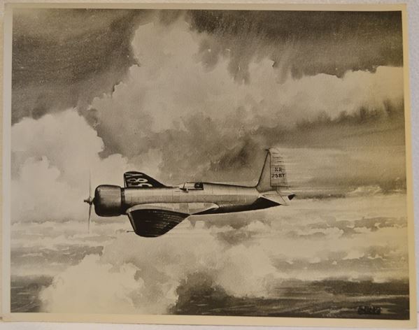 AEROPLANO                                                                   riproduzione fotografica ai sali d'argento di un'acquarello raffigurante    aeroplano,  cm 27x32