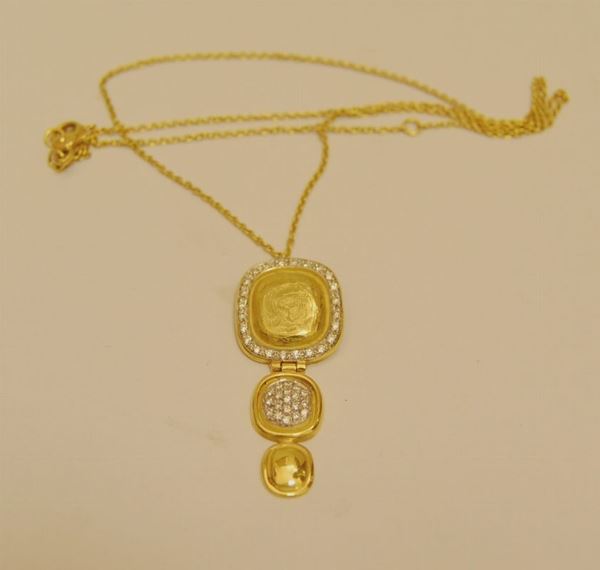 Girocollo in oro giallo con pendente a pavÃ¨ di brillanti, DANIELA, g 9,7, diamanti ct. 0,45, marcato Torrini