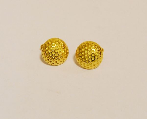 Paio di gemelli in oro giallo, GOLF BALL, g 14, marcati Torrini