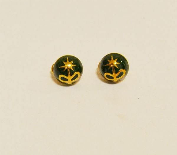 Paio di orecchini in oro giallo, LUCKY BALL, con smalto, oro g 6, marcati Torrini