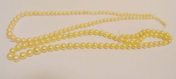 Due fili di perle coltivate degradanti(2)  - Asta Gioielli,  Argenti, Mobili, Oggetti d'arte e Dipinti - Poggio Bracciolini Casa d'Aste