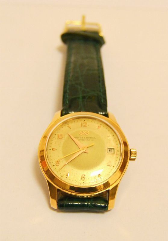 Orologio da polso per uomo, ERNEST BOREL, automatico, con cassa in oro e cinturino in pelle