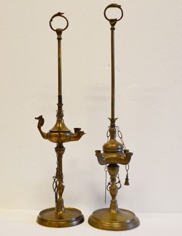 Due lucerne fiorentine, alt. cm 60 e cm 62,5  - Asta Gioielli,  Argenti, Mobili, Oggetti d'arte e Dipinti - Poggio Bracciolini Casa d'Aste