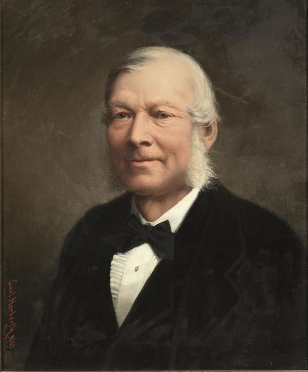 Scuola inglese, sec. XIX    RITRATTO DI GENTILUOMO       olio su tela, cm 58x47,5    firmato e datato Carl Herberth, 1883