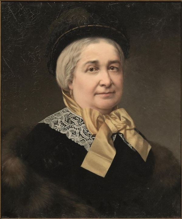 Scuola inglese, sec. XIX   RITRATTO DI GENTILDONNA  olio su tela, cm 58x48