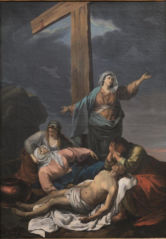 Scuola italiana, inizi sec. XIX     DEPOSIZIONE DALLA CROCE   olio su tela, cm 103x73