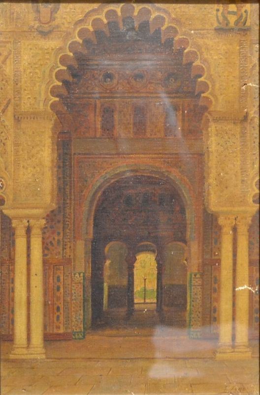 Scuola del sec. XIX   PORTICO   olio su tela, cm 30x19  - Asta Gioielli,  Argenti, Mobili, Oggetti d'arte e Dipinti - Poggio Bracciolini Casa d'Aste