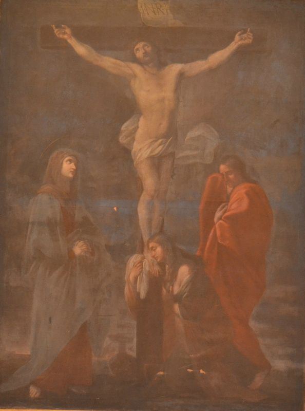 Scuola Toscana, sec. XVII   CROCIFISSIONE   olio su tela, cm 153x201  - Asta Gioielli,  Argenti, Mobili, Oggetti d'arte e Dipinti - Poggio Bracciolini Casa d'Aste