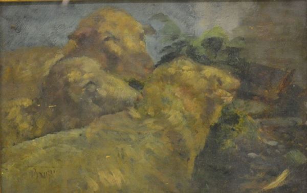Stefano Bruzzi  (Piacenza 1835 - Piacenza 1911)   CAPRONI   olio su tavola, cm 20x30   firmato  - Asta Gioielli,  Argenti, Mobili, Oggetti d'arte e Dipinti - Poggio Bracciolini Casa d'Aste