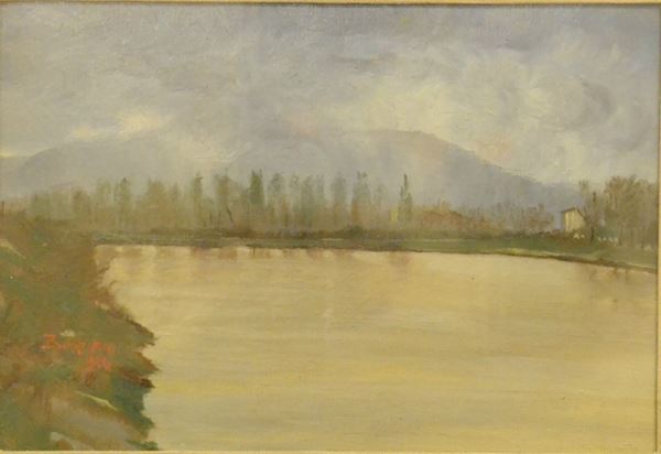 Alfredo Bonciani   LA PIENA IN ARNO   olio su cartone, cm 18x26   firmato e datato 1926