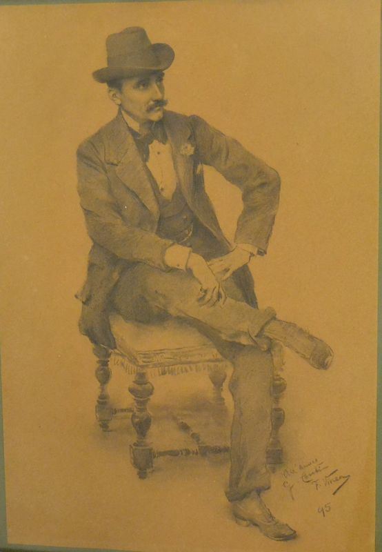 Francesco Vinea   ( ForlÃ¬ 1845-Firenze 1902 )   UOMO SEDUTO   disegno su carta, cm 34x45   con dedica all' amico G. Conti,