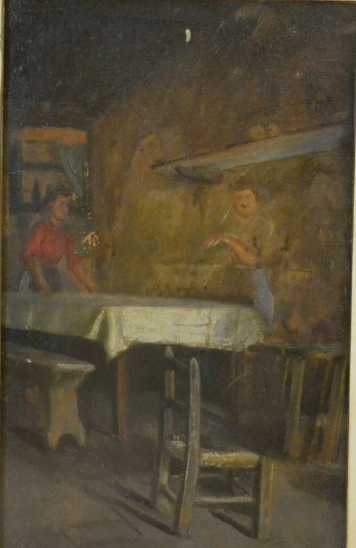 Scuola Italiana, sec. XX   INTERNO CON FIGURE   olio su tavoletta, cm 11x18