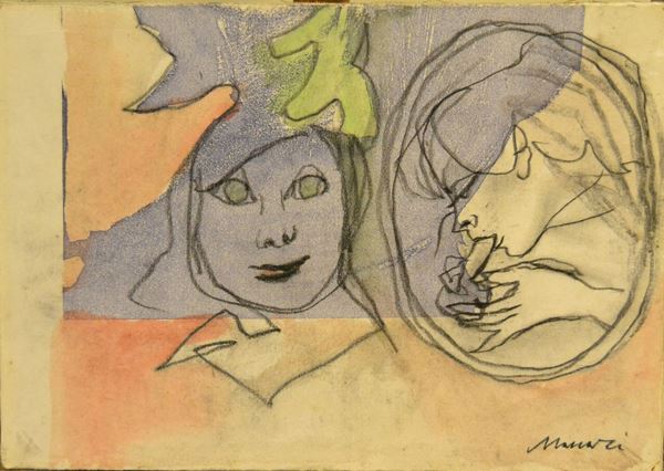 Mino Maccari   (Siena 1898-Roma 1989 )   FIGURE FEMMINILI   gouache su tela, cm 50x35