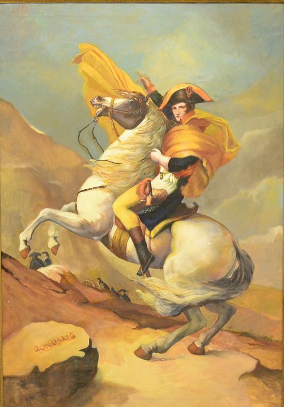 Scuola Italiana, sec. XIX   NAPOLEONE ATTRAVERSA LE ALPI   olio su tela, cm 107x153,5   piccole cadute di colore