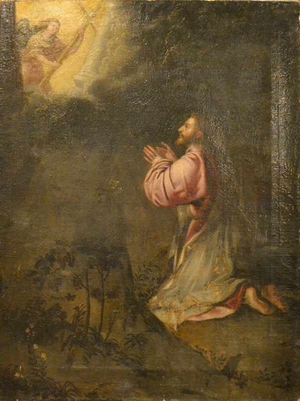 Scuola Veneta, sec. XVII   CRISTO IN PREGHIERA   olio su tela, cm 82x63
