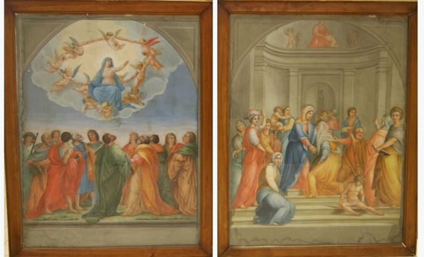 Sei stampe acquerellate, sec. XIX   PERSONAGGI  cm 63x48, difetti   (6)