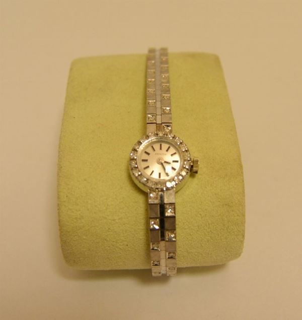 Orologio da polso per signora Zenith, con cassa e bracciale in oro bianco decorato con sessanta brillanti, g 27