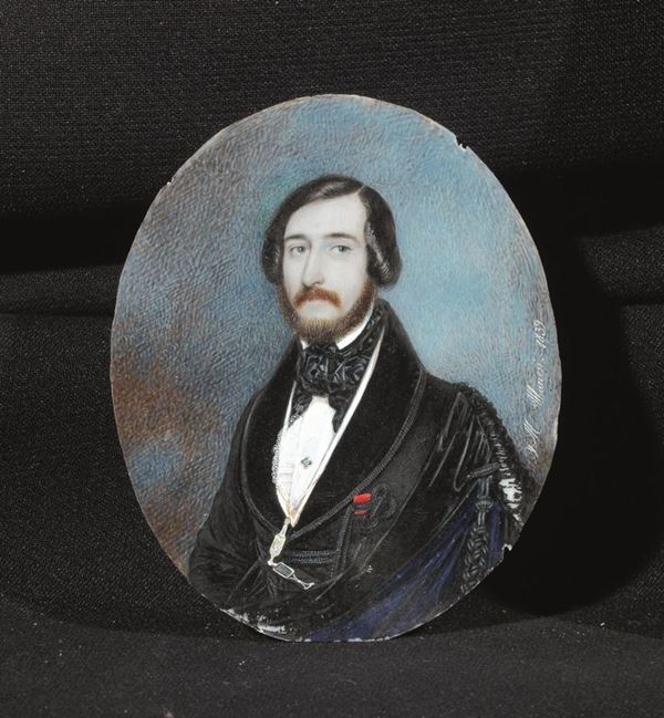 Michele Albanesi   (1816-1878)   RITRATTO DI GENTILUOMO   olio su avorio ovale, cm 8x6,5   firmato
