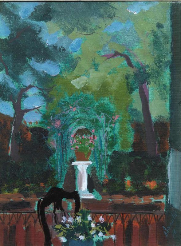 Antonio Possenti  (Lucca 1933)   IL GIARDINO DEI MAGNOLI  olio su cm 40x30    firmato e datato '71  sul retro della tela: firmato, titolato e datato '71