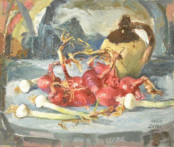 Mario Bucci   (1903-1970)   NATURA MORTA  olio su tela, cm 50x60  - Asta Gioielli, Argenti, Orologi, Antiquariato e Collezionismo - Poggio Bracciolini Casa d'Aste