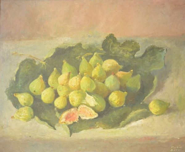 Mario Bucci   (1903-1970)   NATURA MORTA CON FICHI  olio su tela, cm 50x60