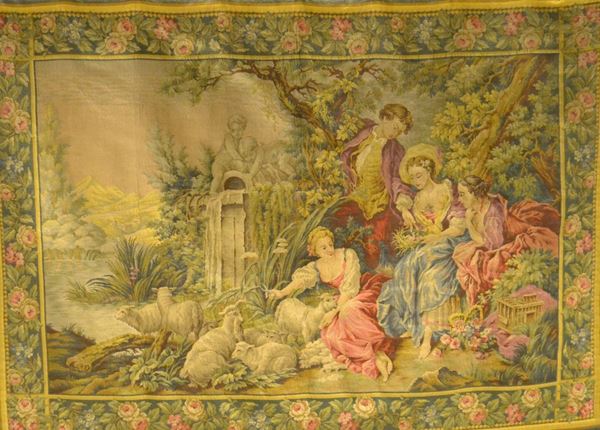 Arazzo, inizi sec. XX, Scena campestre, cm 160x115  - Asta Gioielli, Argenti, Orologi, Antiquariato e Collezionismo - Poggio Bracciolini Casa d'Aste