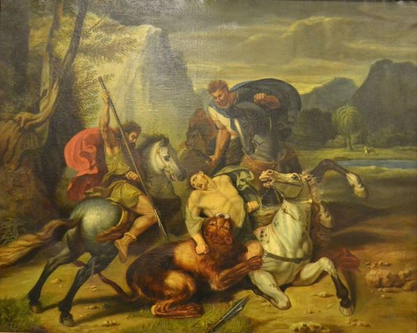 Scuola Neoclassica   SCENA MITOLOGICA   olio su tela, cm 89x110