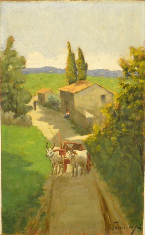 Gino Tommasi   (1880-1942)   PAESAGGIO TOSCANO   olio su tavoletta, cm 46x28  - Asta Gioielli, Argenti, Orologi, Antiquariato e Collezionismo - Poggio Bracciolini Casa d'Aste