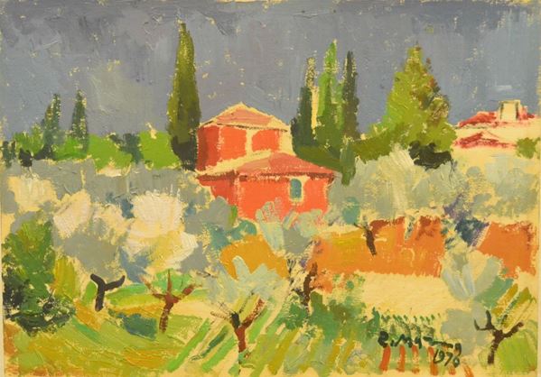 Rodolfo Marma   (Firenze 1923-1998)   SAN LEONARDO   olio su tavoletta, cm 25x35
