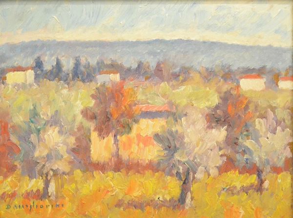 Dino Migliorini   (Firenze 1907-2005)   PAESAGGIO TOSCANO   olio su faesite, cm 30x40