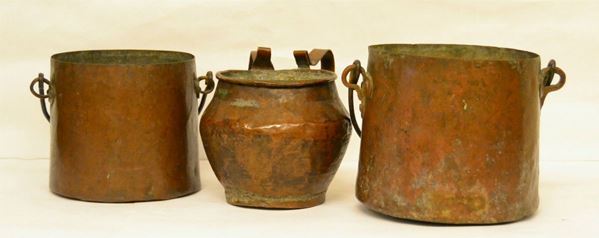 Brocca e due secchi, sec. XIX, in rame (3)  - Asta Gioielli, Argenti, Orologi, Antiquariato e Collezionismo - Poggio Bracciolini Casa d'Aste