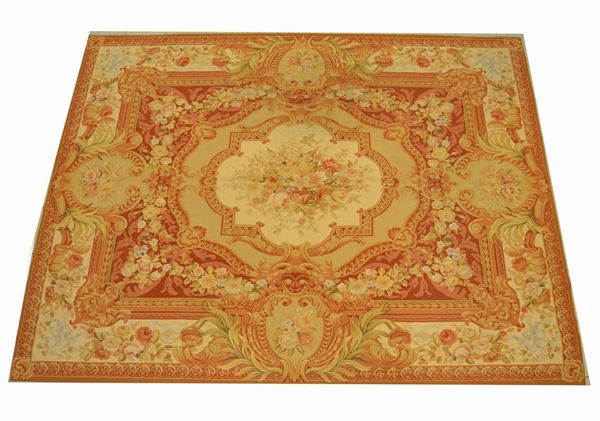 Tappeto AUBUSSON, fondo beige, campo a motivo floreale multicolore, cm 320x240