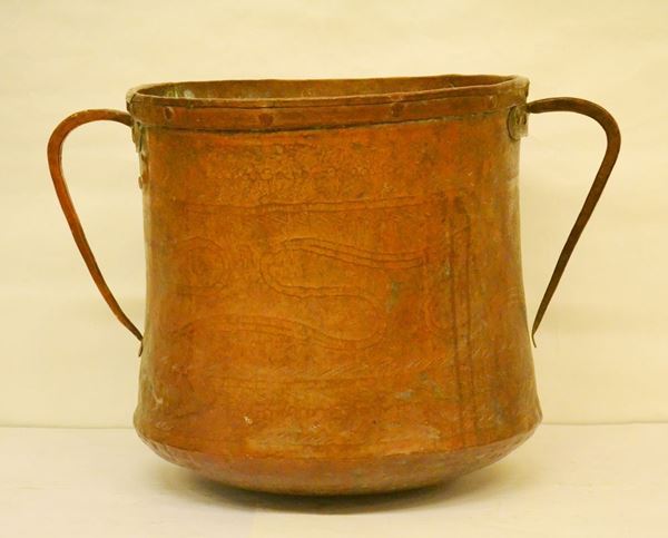 Paiolo, sec. XVIII, in rame, con manici, cm 47x31