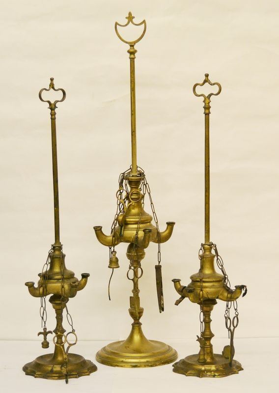 Tre lucerne fiorentine, sec. XIX, in ottone (3)