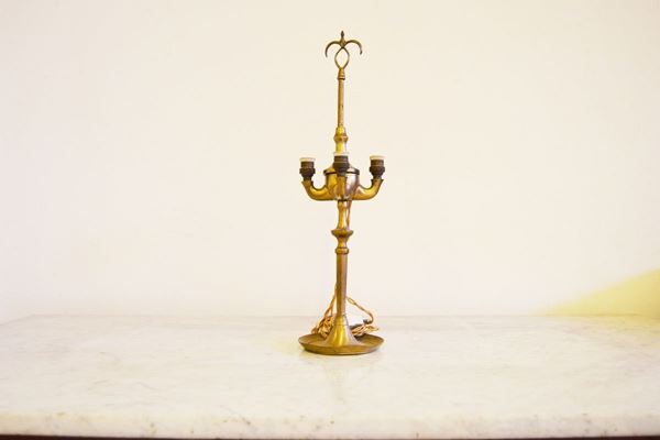 Lucerna fiorentina, inizi sec. XIX, in bronzo, con applicazione elettrica