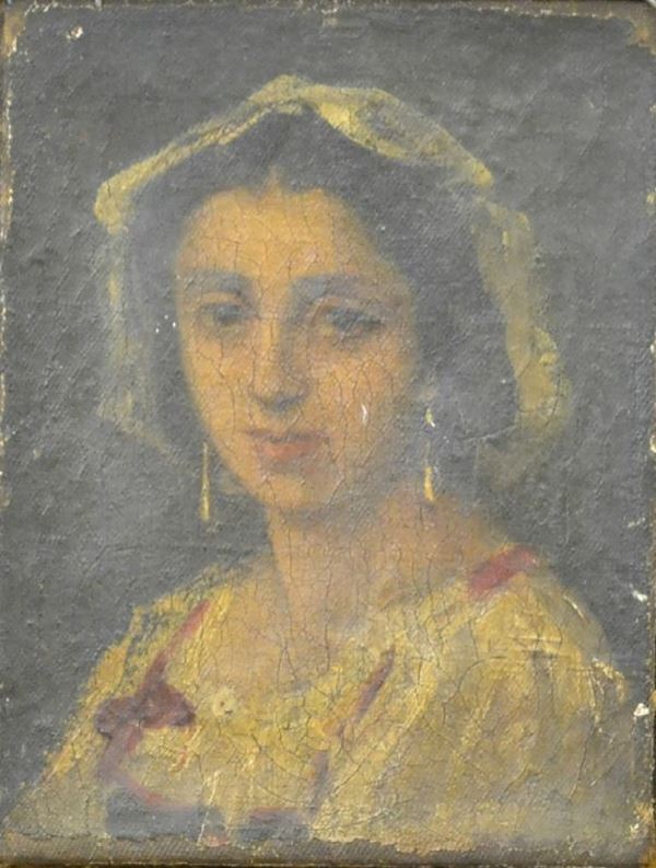 Scuola Italiana, sec. XIX   CONTADINELLA     olio su tela, cm 17x13