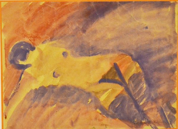 Corrado Zanzotto   (Pieve di Solingo 1903-1890)   NUDO DISTESO   acquerello su carta, cm 32x24  - Asta Gioielli, Argenti, Orologi, Antiquariato e Collezionismo - Poggio Bracciolini Casa d'Aste