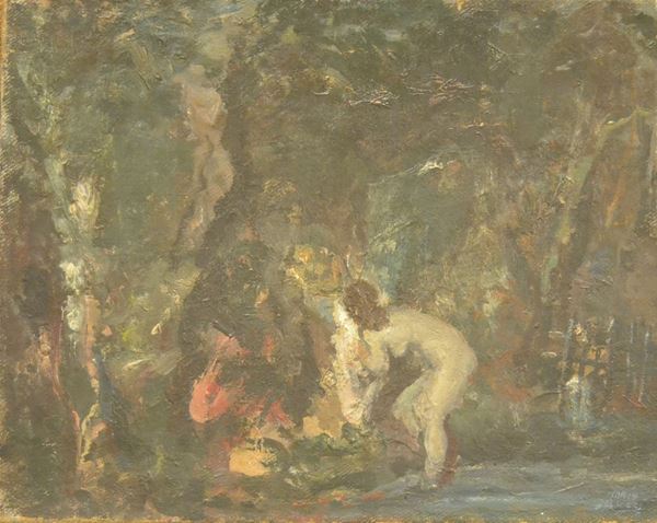 Mario Bucci   (1903-1970)  NUDO ALLA SORGENTE   olio su tela, cm 40x50
