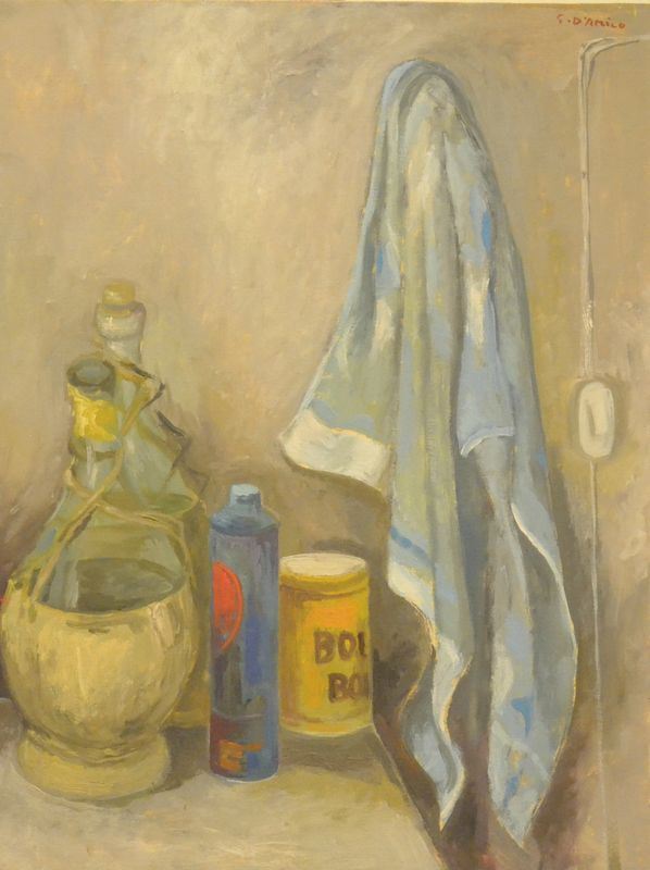 G. D'amico     NATURA MORTA CON FIASCO    olio su compensato, cm 51x67